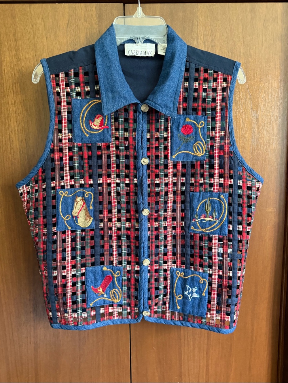Vintage Casey & Max Western Patchwork Embroidered Vest Cottagecore - Picture 3 of 7
